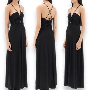 NWT GANNI Ruched Cutout Crepe Maxi Dress In Color Black Size 8